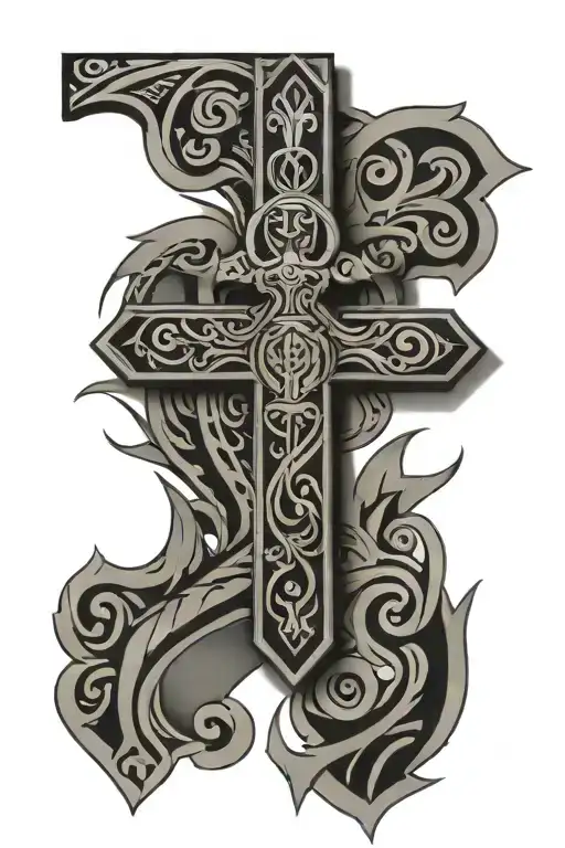 Polynesian and Christian cross tattoo design idea