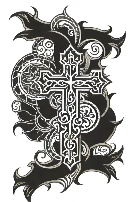 Polynesian and Christian cross tattoo design idea