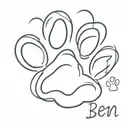 Dog's paw print with a name Ben tattoo design idea