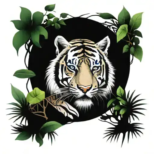 tiger face jungle forest with trees tattoo design idea