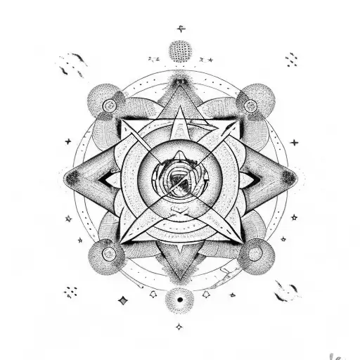 Universe, science, voyager symbols, nordic symbols, esoteric, lines, dots tattoo design idea