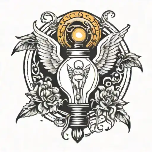angel light bulb tattoo design idea