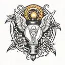 angel light bulb tattoo design idea