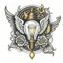 angel light bulb tattoo design idea