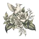 A floral tattoo inspired by the flowers mentioned in the Bible, incorporating symbols of Christianity like doves or angels tattoo design idea