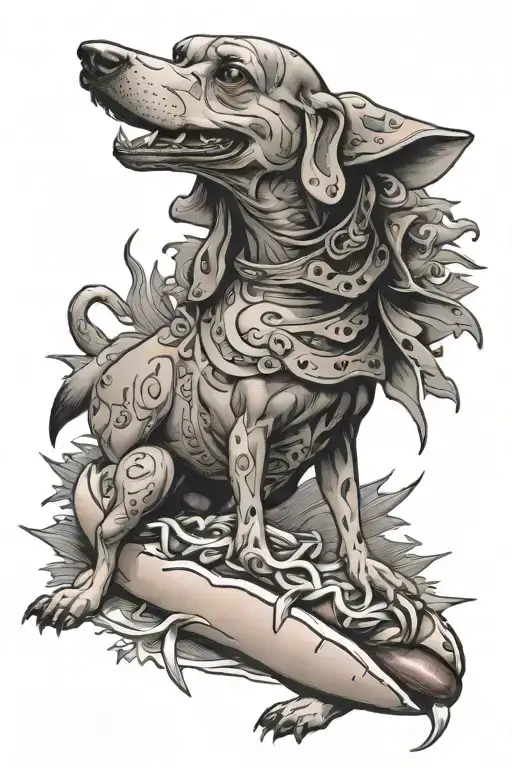 Hot dog war scene tattoo design idea