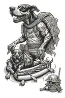 Hot dog war scene tattoo design idea