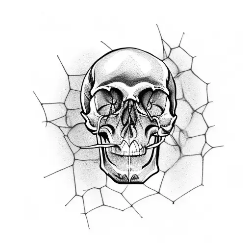 Human skull. On top of the skull a spider crawling  tattoo design idea