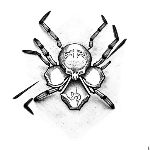 spider crawling on top of a skull tattoo design idea