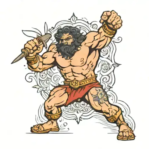 Samson fighting tattoo design idea