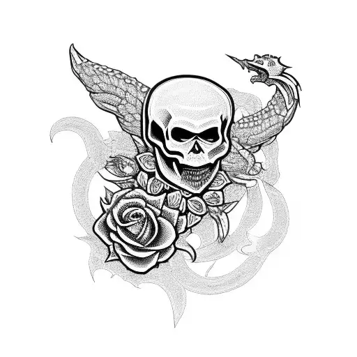 Skull and Roses kukulkan tattoo design idea