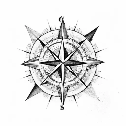 compass rose with elephant tattoo design idea