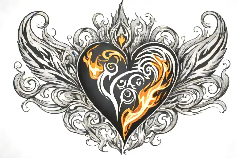 medium sized heart with sharp flame like lines going outwards in all directions and 4 stars  tattoo design idea