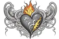 medium sized heart with flame like lines going outwards in all directions and 4 stars  tattoo design idea
