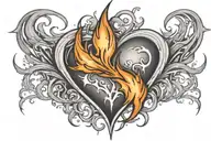 medium sized heart with flame like lines going outwards in all directions and 4 stars  tattoo design idea