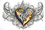 medium sized heart with sharp flame like lines going outwards in all directions and 4 stars  tattoo design idea
