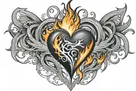 medium sized heart with sharp flame like lines going outwards in all directions and 4 stars  tattoo design idea