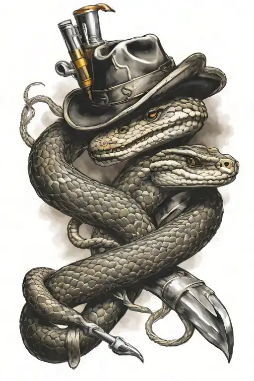 musket and snake wrapped tattoo design idea