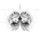 A mythical phoenix and lion engaged in an epic battle from ancient history tattoo design idea