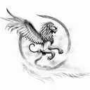 A mythical phoenix and lion engaged in an epic battle from ancient history tattoo design idea