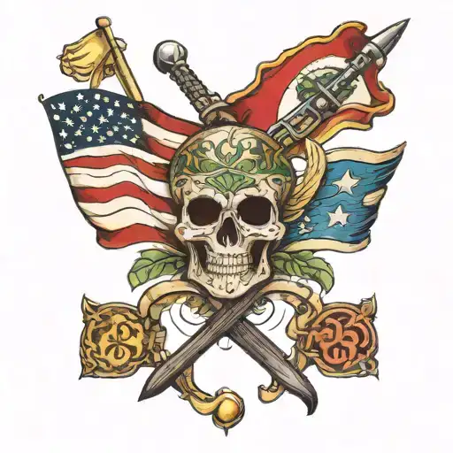 Mexican flag and American flags crossed tattoo design idea