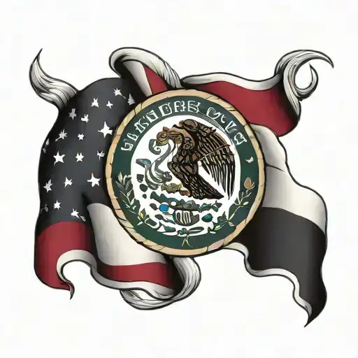 Mexican flag and American flags intertwined tattoo design idea