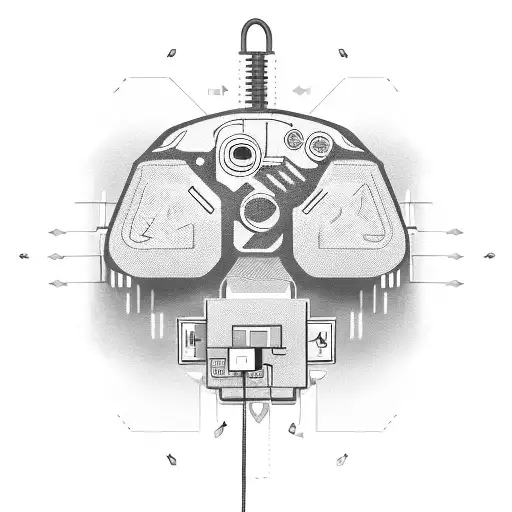 A gaming controller merging with an electrical circuitry, with lightning bolts emanating from it tattoo design idea