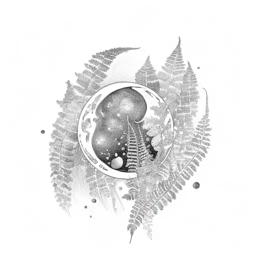 moon, fern and amethyst tattoo design idea