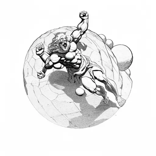 atlas holding up the world with Sisyphus pushing a bolder up a mountain. include symbolism for bravery strength wealth tattoo design idea