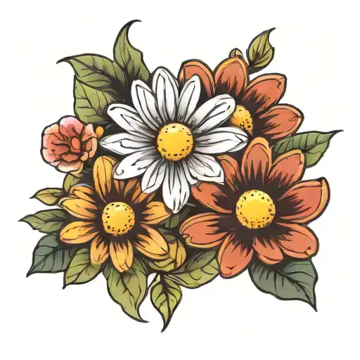 3d daisy sis tattoo design idea