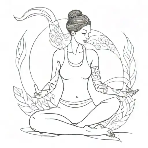 A serene yoga pose with intricate patterns inspired by the sea tattoo design idea