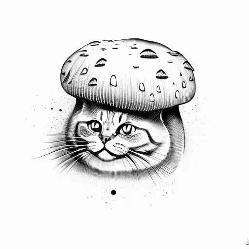cat mushroom ghost tattoo design idea