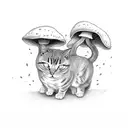 cat mushroom ghost tattoo design idea