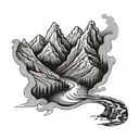 mountain range with stream  tattoo design idea