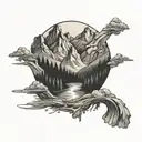 mountain range with stream  tattoo design idea