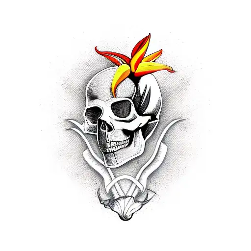 bird of paradise with skull tattoo design idea