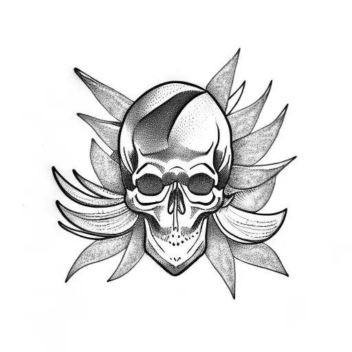 skull with bird of paradise flower tattoo design idea