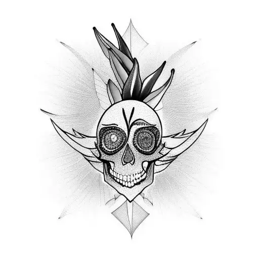 bird of paradise with skull tattoo design idea