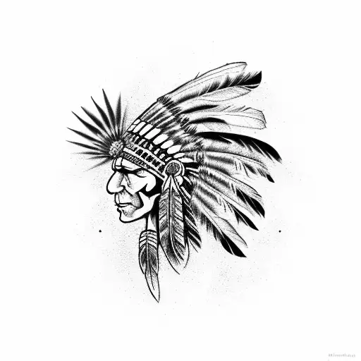 indian chief headress on bird skull tattoo design idea