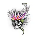 bird of paradise with skull tattoo design idea