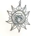 flower stem with firecracker, princess hat, and lion head as flowers tattoo design idea