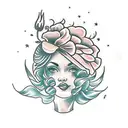 flower stem with firecracker, princess hat, and lion head as flowers tattoo design idea