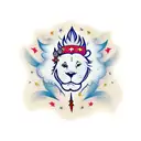 flower stem with firecracker, princess hat, and lion head as flowers tattoo design idea