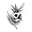 bird skull with beak and a bird of paradise flower tattoo design idea