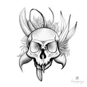 bird skull with beak and a bird of paradise flower tattoo design idea