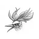 bird skull with beak and a bird of paradise flower tattoo design idea