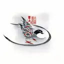 bird in flight in Japanese style tattoo design idea