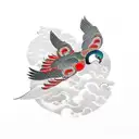 bird in flight in Japanese style tattoo design idea