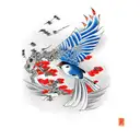 bird in flight in Japanese style tattoo design idea