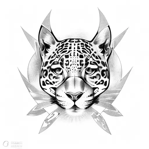 jaguar face with ametist tattoo design idea